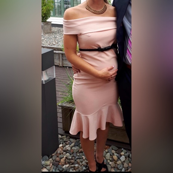 PinkBlush pink off the shoulders fitted maternity dress - Picture 1 of 6